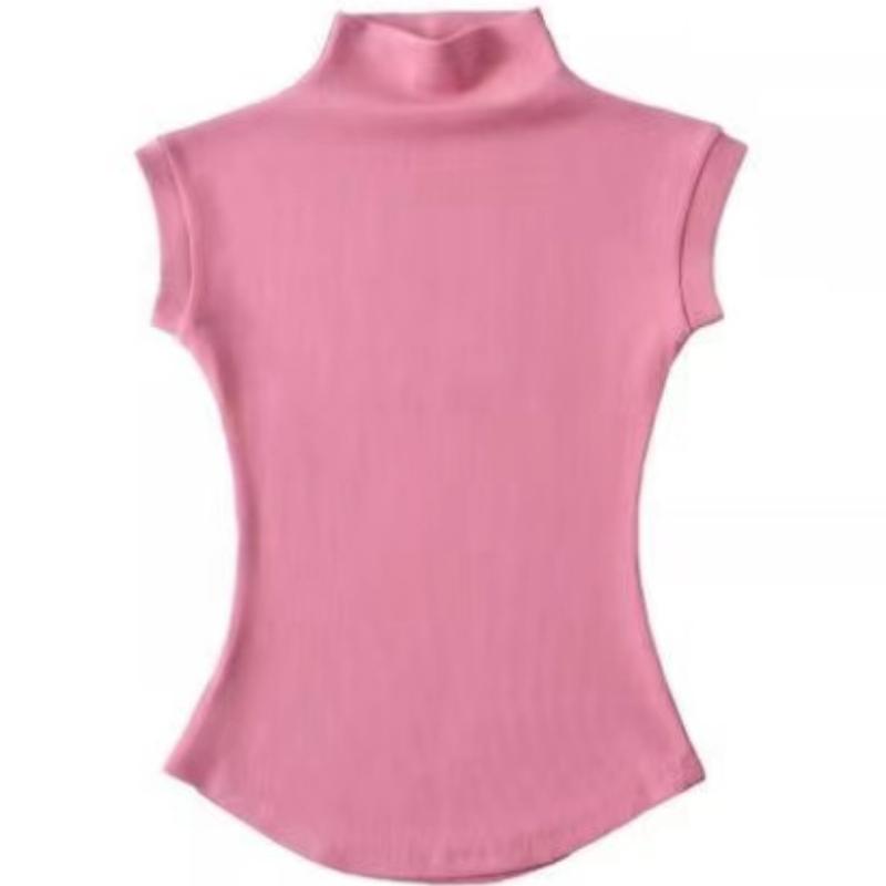 Women Summer Sexy Turtleneck Sleeveless T-Shirts Tops Solid Slim Fit Pullovers Causal Tees Shirts Female Streetwear Basics Tees