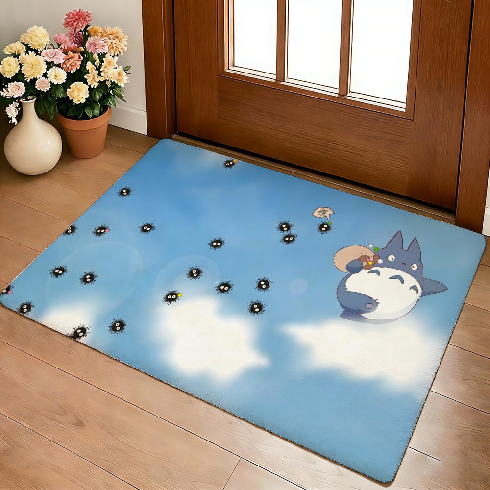 Kwaii Anime T-My Neighbor Totoro Floor Mat Cozy Flannel Soft Thick Non-Slip Mat For Living Room Bedroom Kitchen Decor Rugs