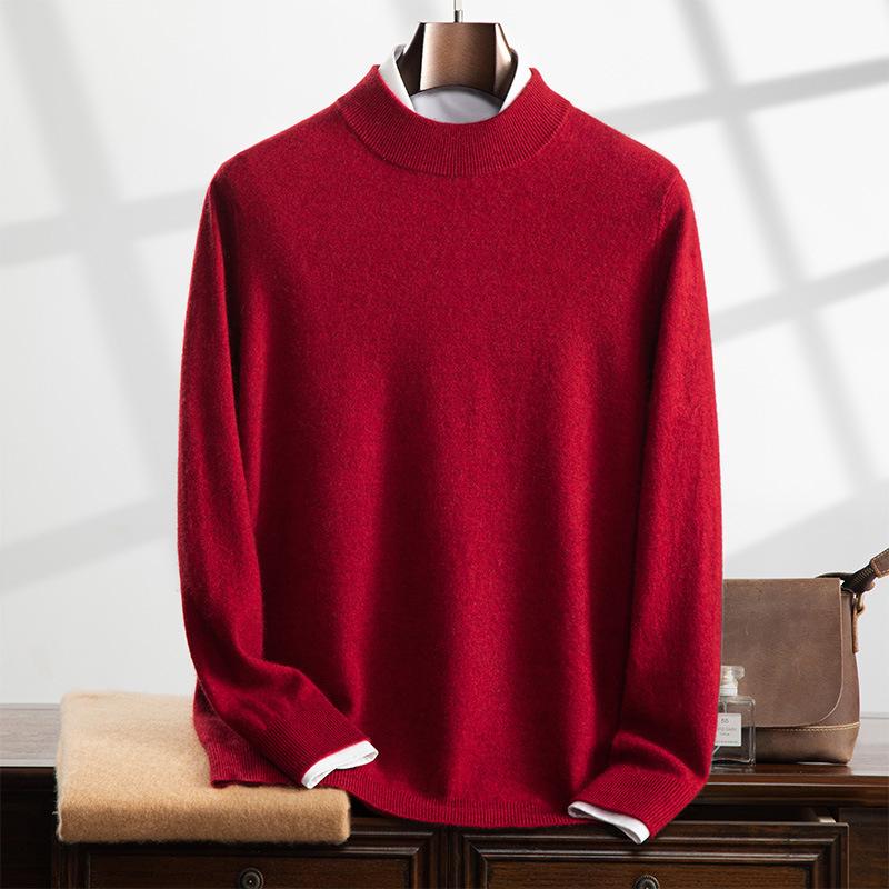 Men's Cashmere Half-High Neck Business Casual Sweater - Long Sleeve Autumn/Winter Knitwear