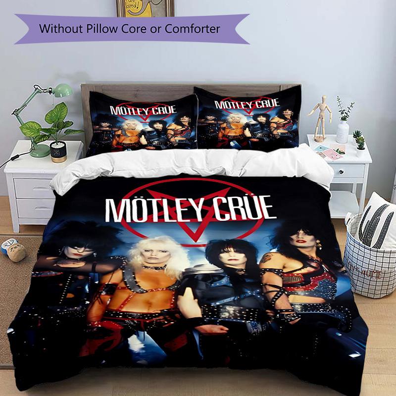 3pcs Motley Crue, Glam Metal Duvet Cover Set - Machine Washable, Includes 1 Duvet Cover and 2 Pillowcases, No Core Included, All-Season Home