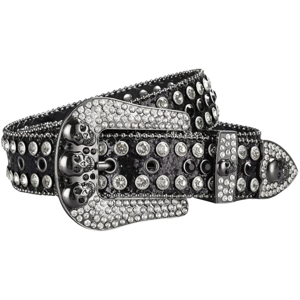 Skull Buckle Rhinestone Studded Belt Trendy Waistband  Jeans Short Skirt Women Men Accessories