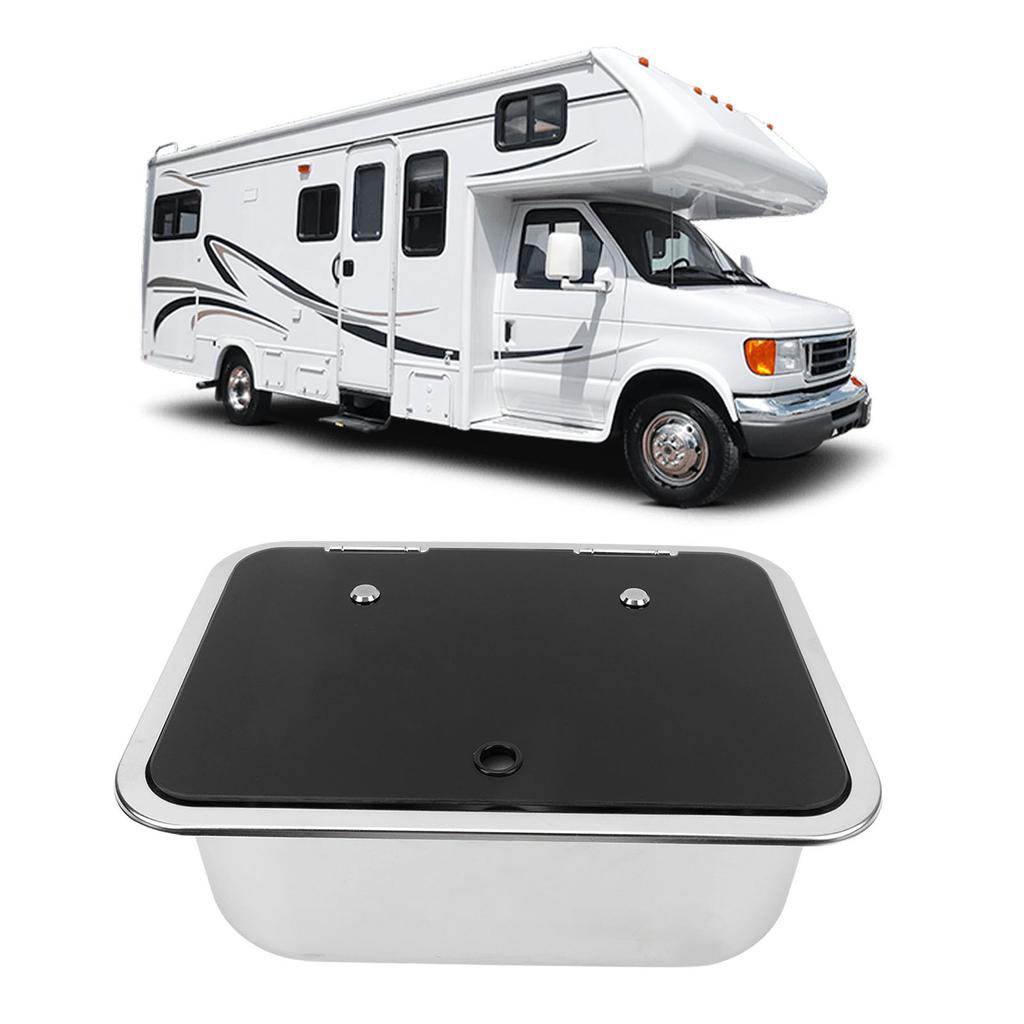 RV Sink Square 15.2 X 11.2 X 5.44in Single Bowl Stainless Steel Sink with Tempered Glass Lid and 40mm Drain Hole