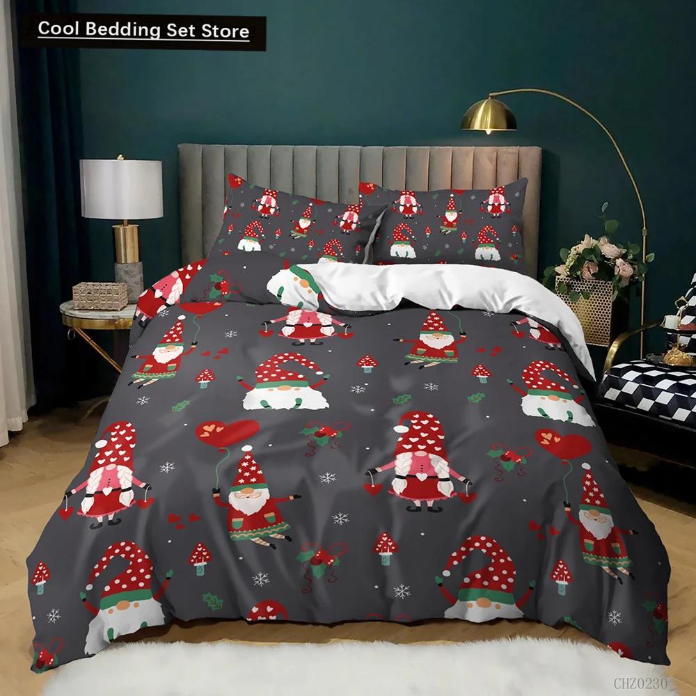 Christmas Duvet Cover Set Winter Snowman Santa Claus Christmas Stocking Bedding Set Double Queen King Size Polyester Qulit Cover
