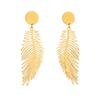 Gold Tone Palm Leaf Drop Earrings for Women