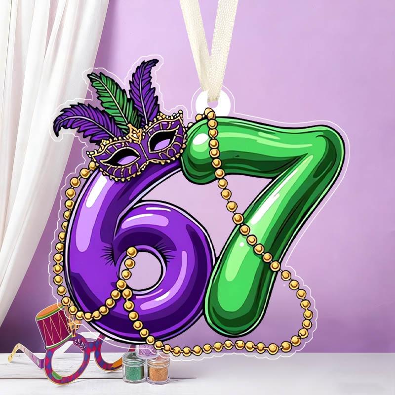 Mardi Gras Number 67 Acrylic Ornament, Festive Hanging Decor for Mardi Gras Celebrations, Party Favors, Home Wall Decor,Carnival Themed Event Supplies