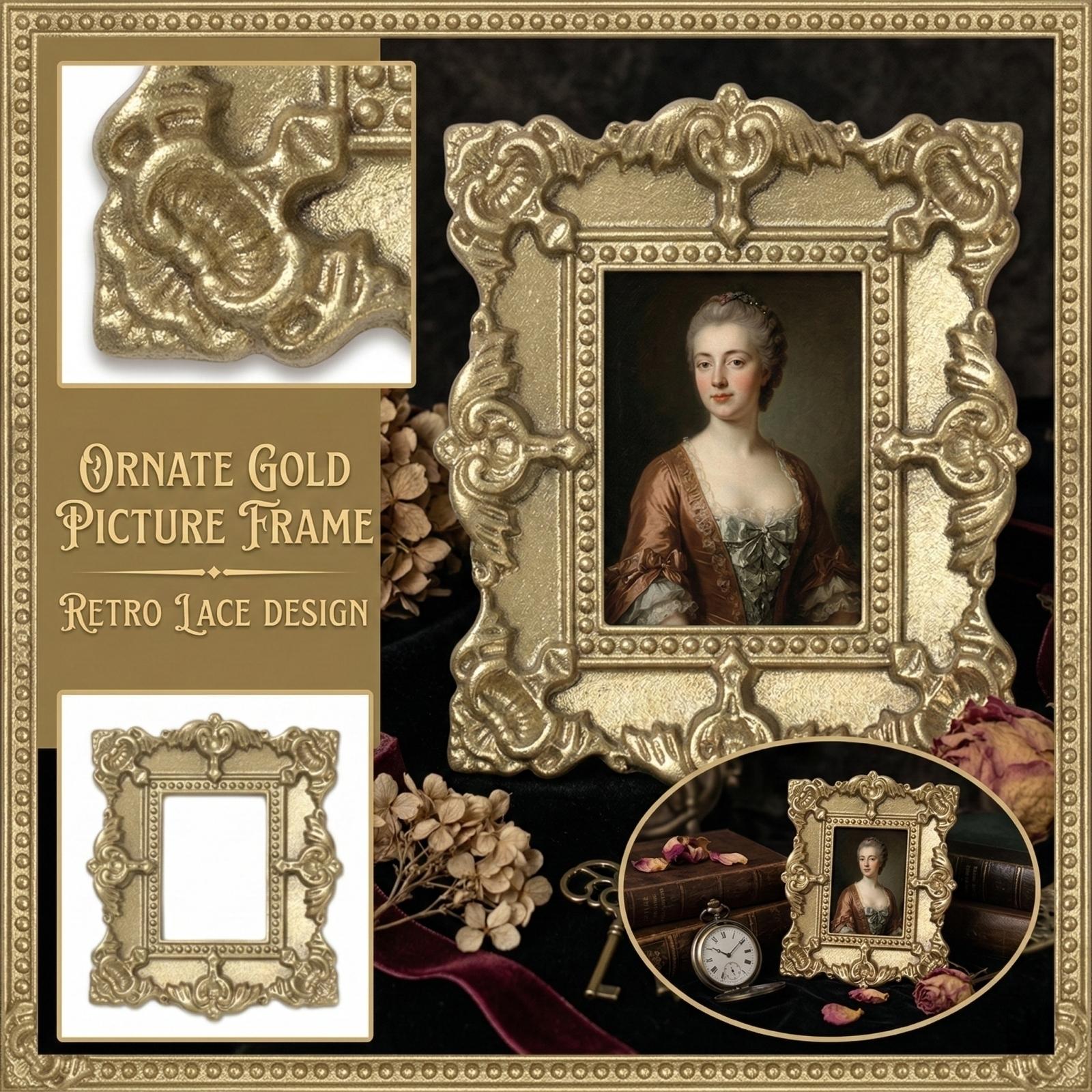 Золотая жемчужная винтажная кружевная фоторамка One Size