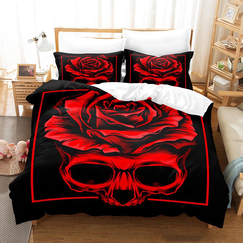 Roses and Skulls All Season Twin Bedding Set Single Twin Full Queen King Size Bed Set Aldult Kid Bedroom Duvetcover Sets Anime