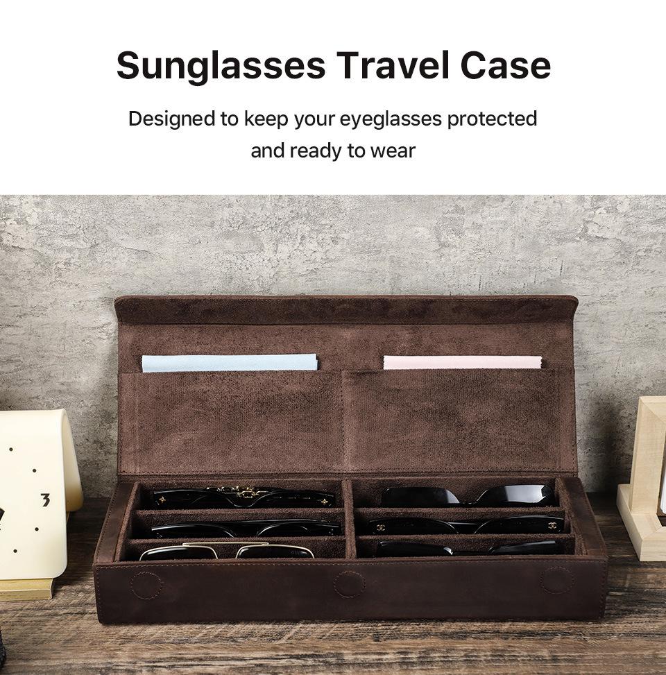 Retro Genuine Leather Eyeglasses & Sunglasses Storage Case – Handmade Six-Pair Organizer