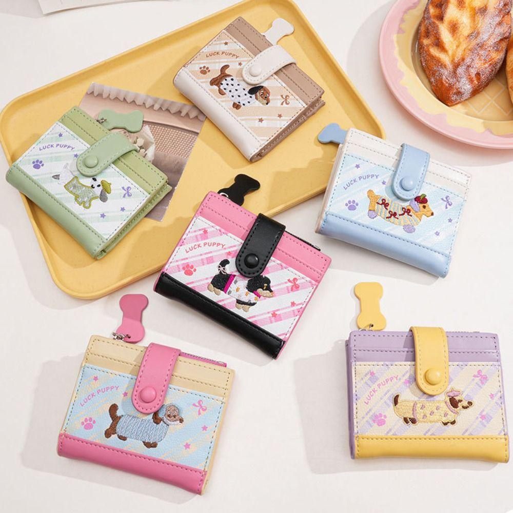 Ultra Thin Embroidery Sausage Dog Wallet Purse Coin Pouch Simple Card Bag  Card Storage Bag