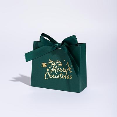 10pcs Merry Christmas Gift Boxes with Ribbon Festive Packaging Party Favors Small Gifts Bags with Holly & Snowflake Patterns
