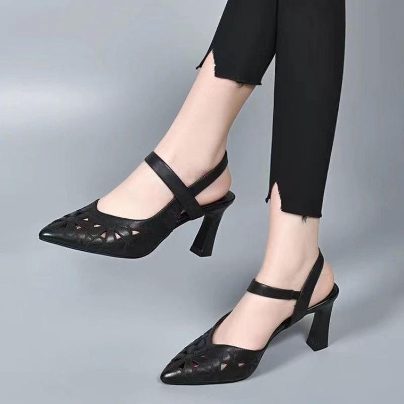 Fashion High-heeled Sandals New Fashion Pointed Sandals Empty Soft Leather Hollow Bag Head High Heels Women