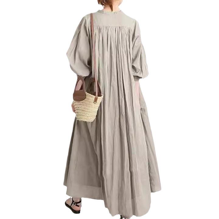 Rochie cămașă lejeră de damă mărime plus din bumbac și in pentru primăvara/vara 2025 și cardigan lung cu mâneci lungi peste genunchi