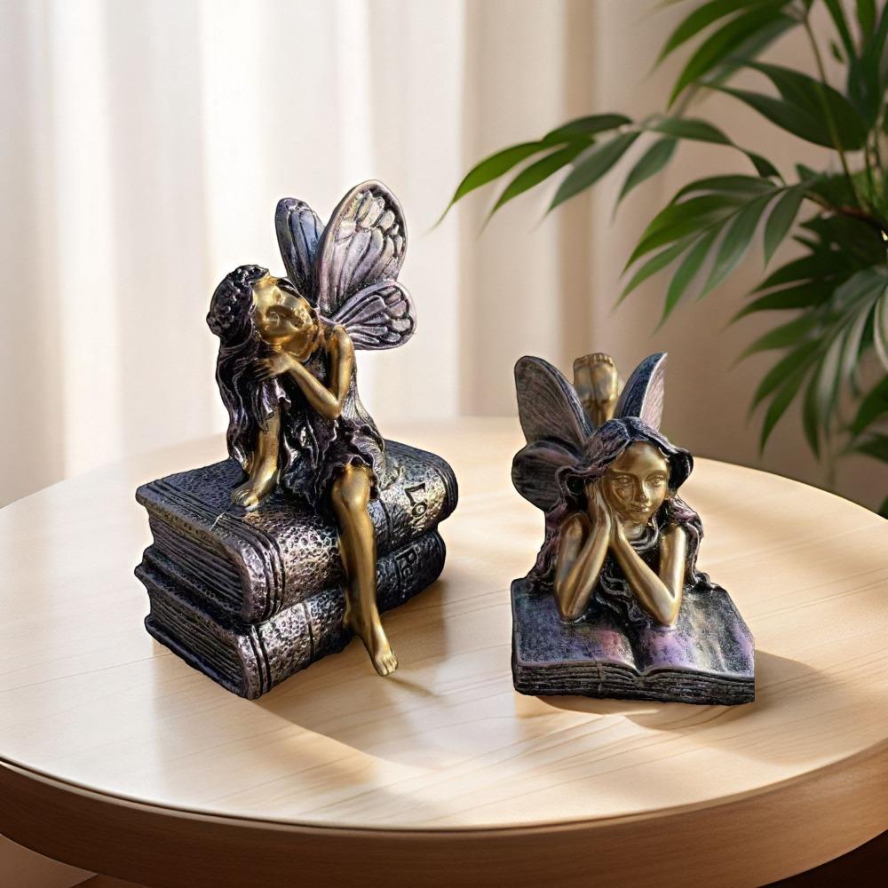 Creative Cute Fairy Figurines Handmade Resin Craft Angel Girl Statue with Wings Funny Fairy Desktop Ornament Outdoor