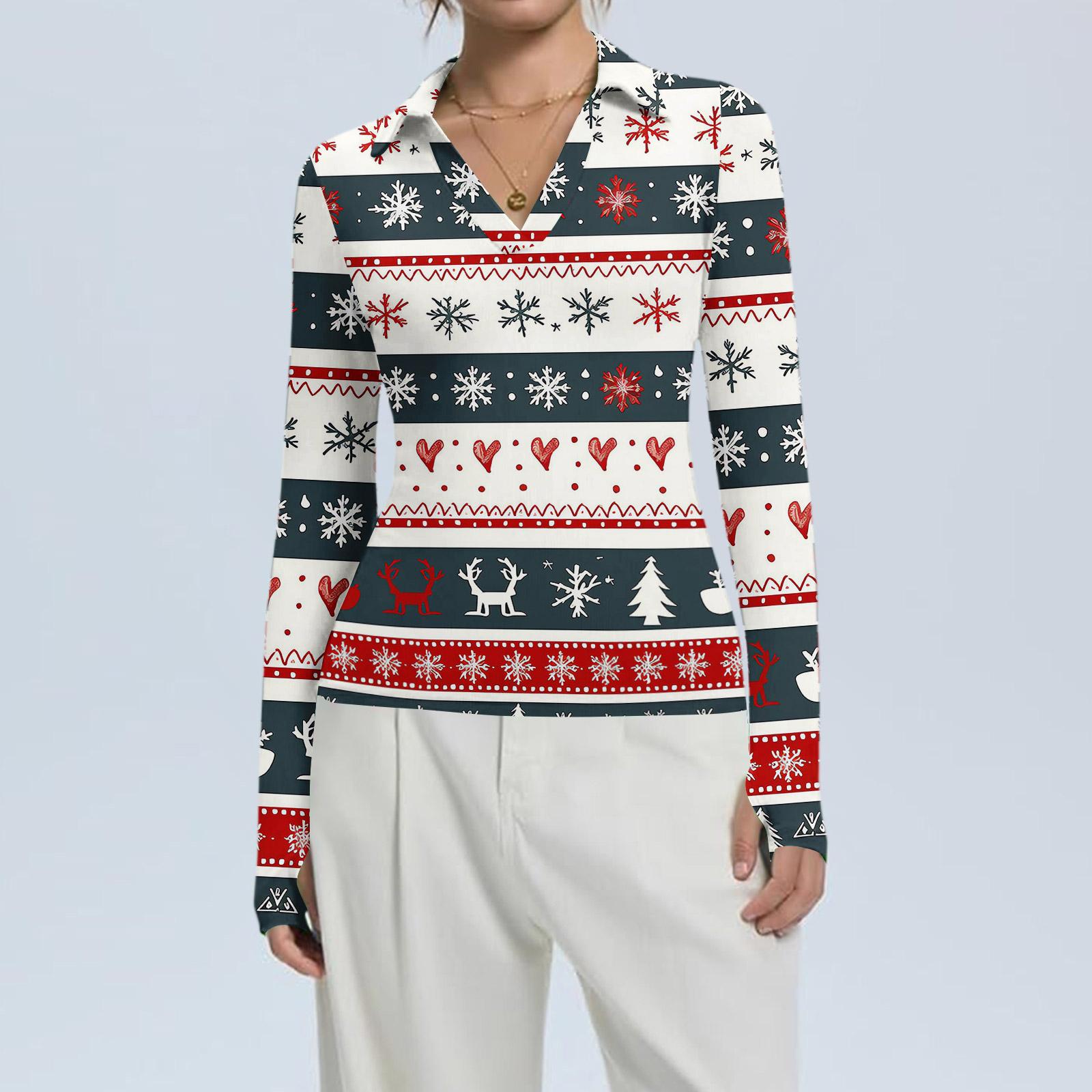 

Женская модная повседневная блузка с V-образным вырезом, длинными рукавами и принтом на рождественскую тематику, застегивающаяся на пуговицы XL тёмно-синий