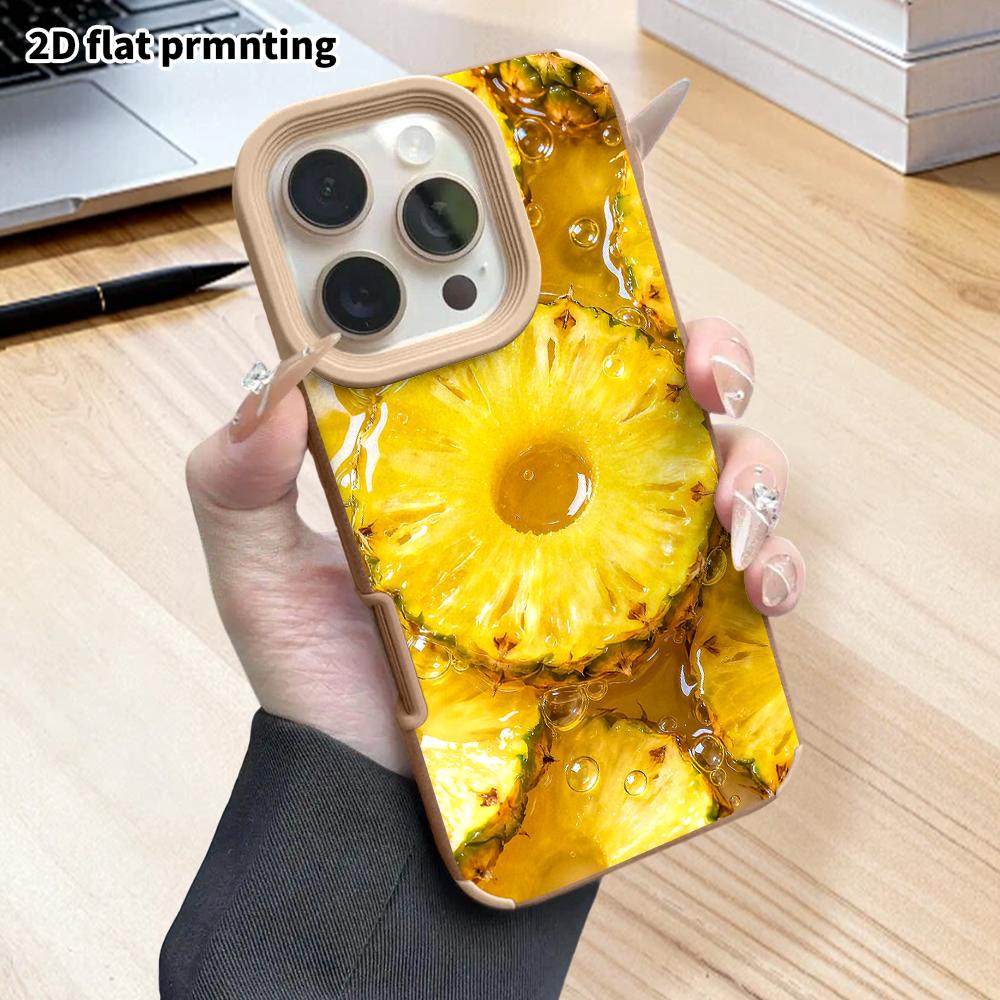 Phone Case: 2D Flat Lambskin Suitable for iPhone 18 17 16 15 14 13 Pro Film Protective Case,pineapple Slice, Christmas and Halloween Holiday Gift