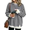 Women's Fashion Flannel Round Neck Two-Piece Striped Print Top with Spliced Design