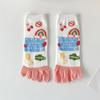 Cotton Five Fingers Women Socks Cartoon Medium Tube Socks Kawaii Split Toe Socks  For Yoga Sports