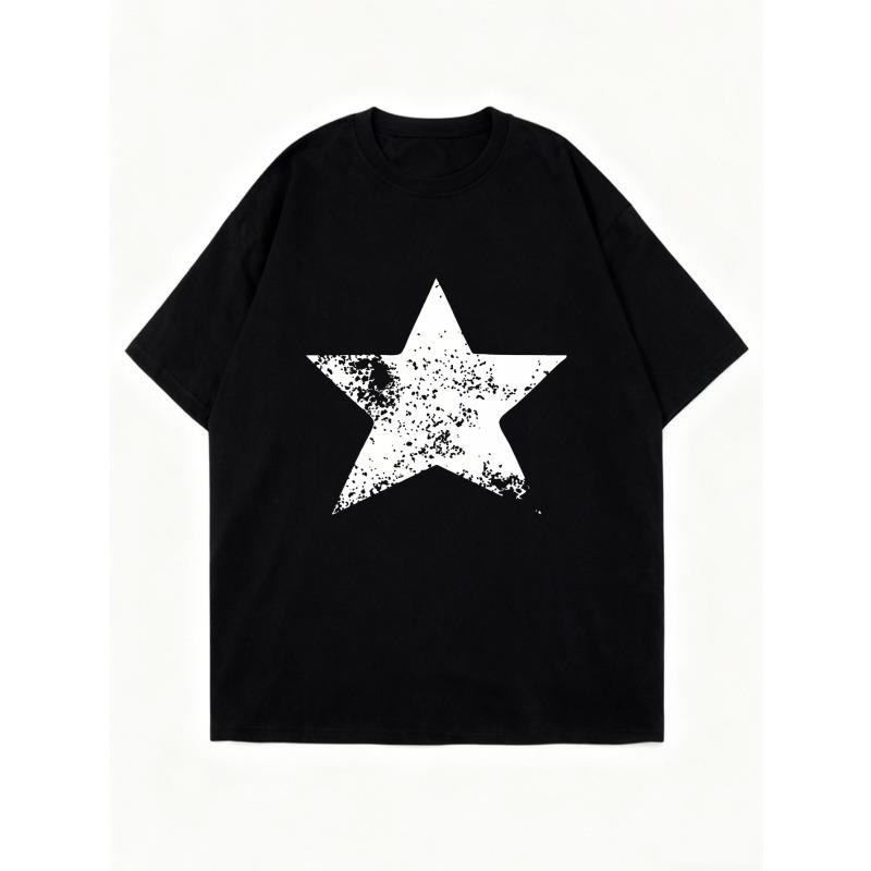 Oversized T Shirt Black Star Print Casual Wear For Women Summer Street Style Fashion Top