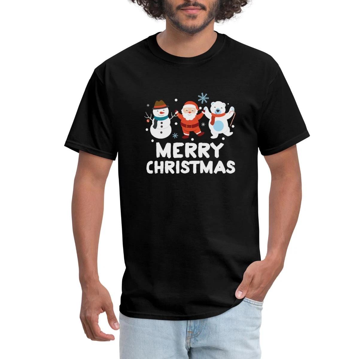 Merry Christmas Cute Snowman And Santa Claus Men s T-Shirt XXXXL