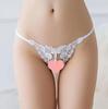 Pearl Massage Open Crotch Thong: Transparent Embroidery Low Waist T-Pant Lingerie