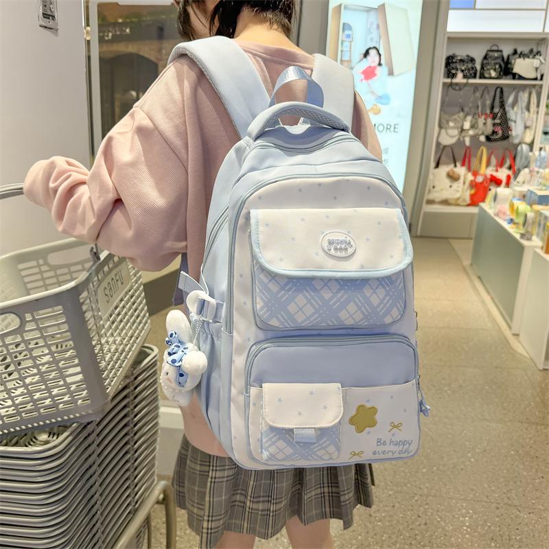 Printed Contrast Student Schoolbag Women's College Style Multi-Compartment Backpack