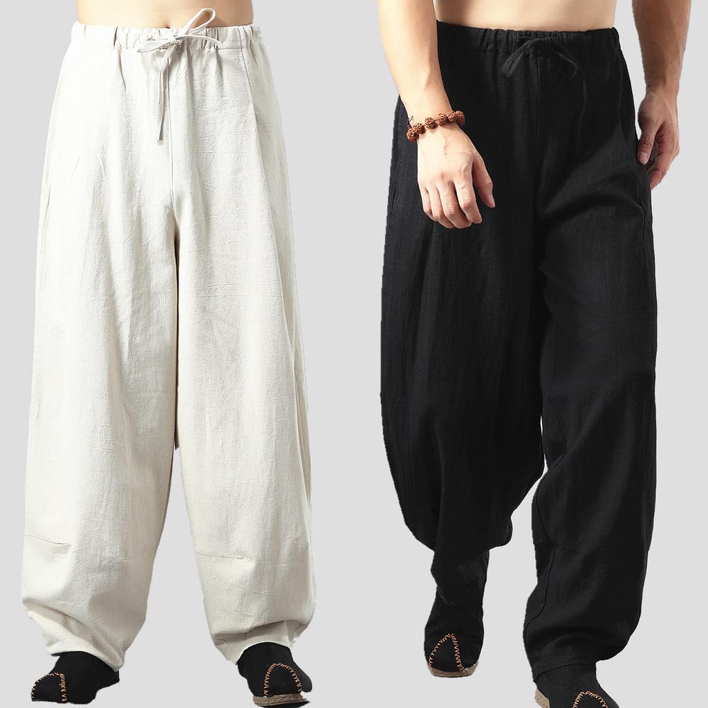 Men Cotton Lantern Pants With Drawstring Waist For Casual Autumn Wear