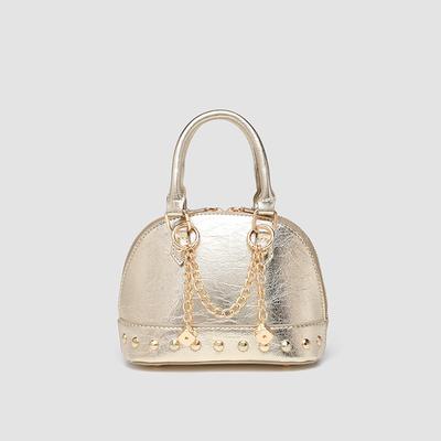 Nischendesign Champagnergoldene Münznieten Handheld Muschel Kleine Tasche, Modische Einzel-Schulter Crossbody Tasche