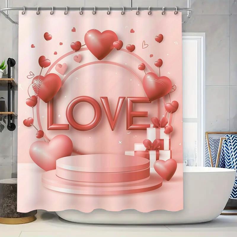 Romantic Love Heart Print Shower Curtain For Bathroom Decoration