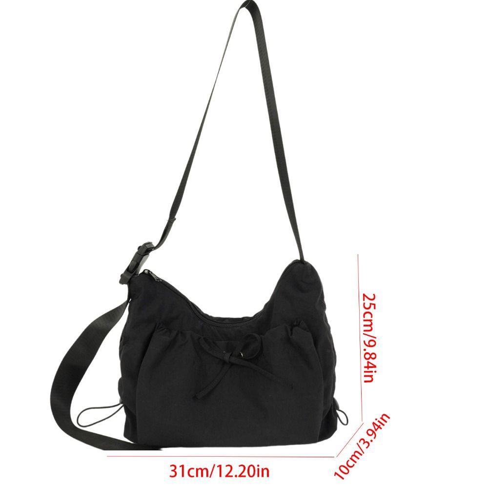 Korean Style Bow Crossbody Bag Pleated Drawstring Bag Cute Nylon Shoulder Bag  Travel