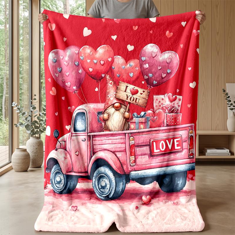 Valentine Gnome Love Truck Theme blanket Lightweight Warm Flannel Blanket Decorative Throw Blanket for Home Decoration
