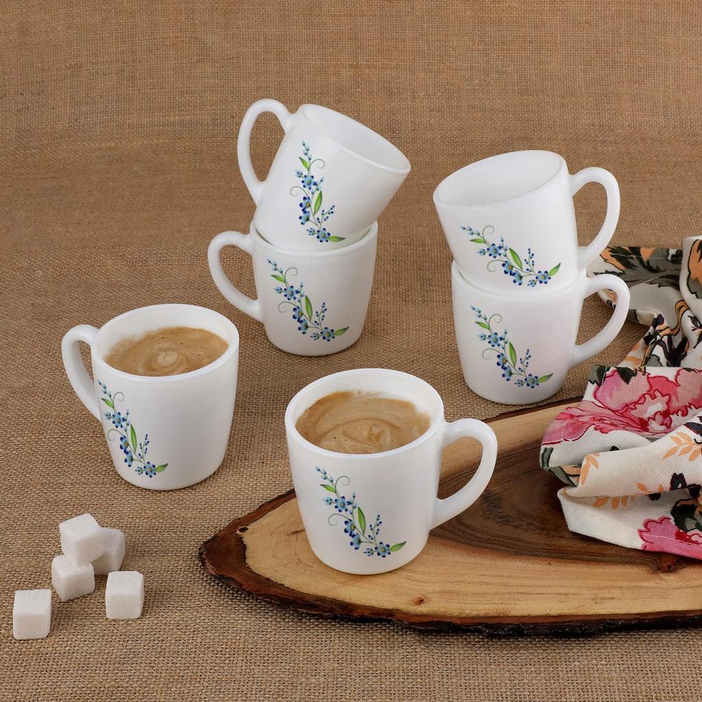 CELLO Microwave Safe Floral Mug Set For Tea Or Coffee Use With Leak Proof Design And Elegant Blue Creeper Pattern