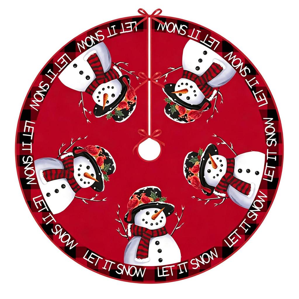 Reindeer Snowman Print Christmas Tree Skirt, Christmas Base Skirt, Tree Decoration Apron