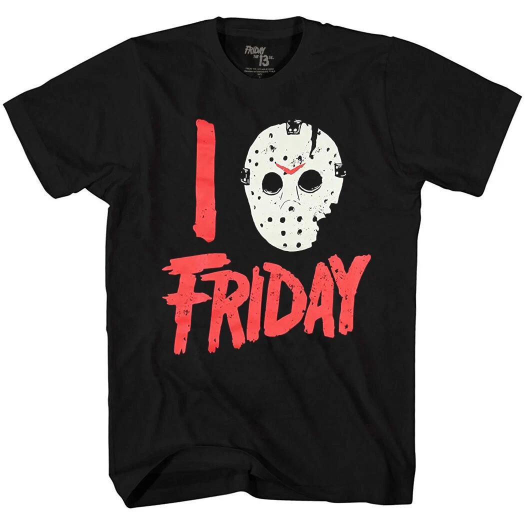 Friday the 13th I Love Friday Jason Hockey Mask 100% Cotton T-shirt Mens Tees Top S