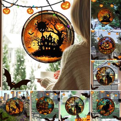 Halloween-Fensteraufkleber, Kürbis, Fledermaus, schwarze Katze, Spukhaus, Krähe, wasserfest, PVC, abnehmbar, elektrostatisch haftender Glasaufkleber, Partyzubehör