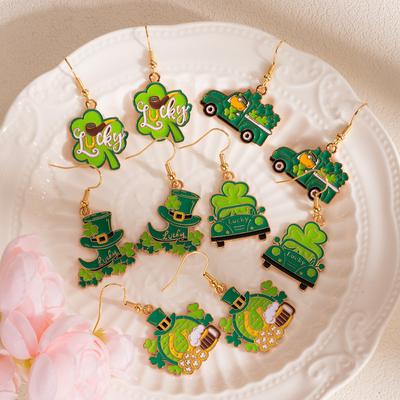 Irish Etiquette Clover Top Hat Oil Ear Hook, Mori Light Luxury High-End Lucky Temperament Fashion Earrings