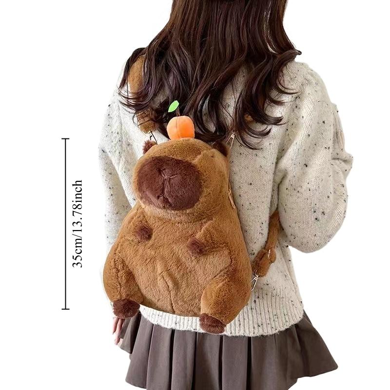 Kawaii Capybara Plush Shoulder Bag Backpack Cute Cartoon Soft Chest Pack Fur Bag Storage Cell Phone Bag Winter Gifts for Student