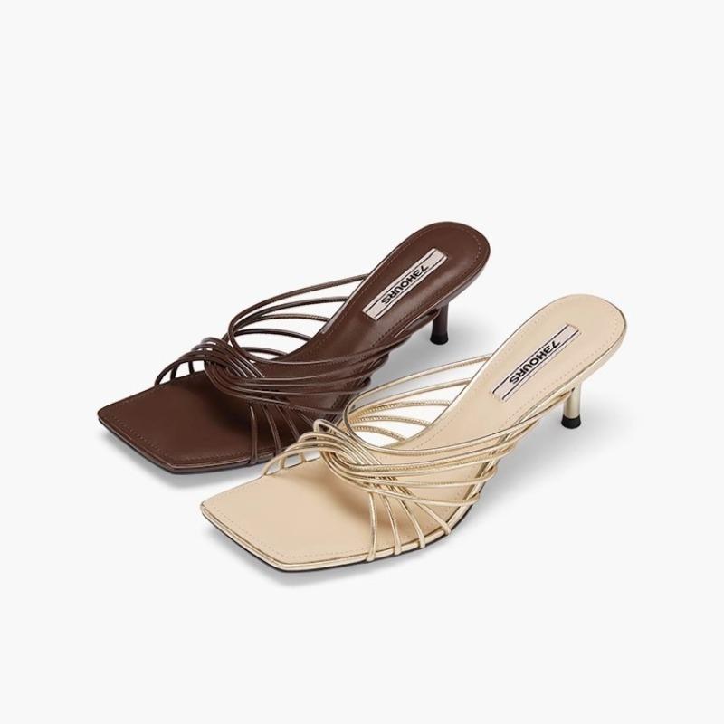 Damensandalen Neuer Stil Temperament Stilettos Offene Zehenpartie Römische Schuhe für Damen Quadratischer Absatz Kreuzriemen Hohe Absätze Sandalen Damen