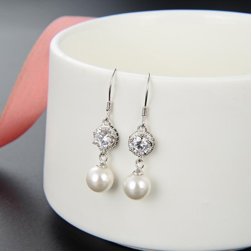Tancise Women 925 Silver Artificial Pearl Earrings Wedding Party Gift