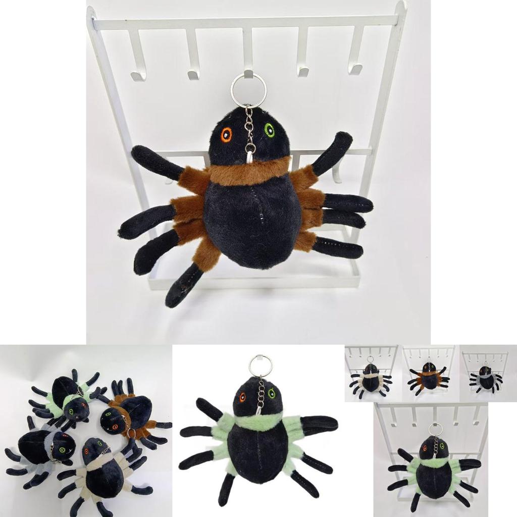 Cute Gray And Off White Plush Spider Hanging Pendant Keychain For Kids And Adults