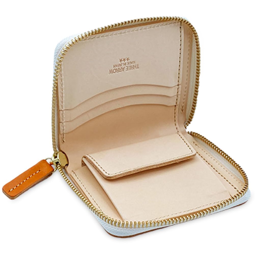 THREE ARROW Round Mini Wallet, Genuine Leather, Mini Wallet, Short, Compact Wallet, Round Zipper, Extra Small, Tochigi Leather, Made in Japan,
