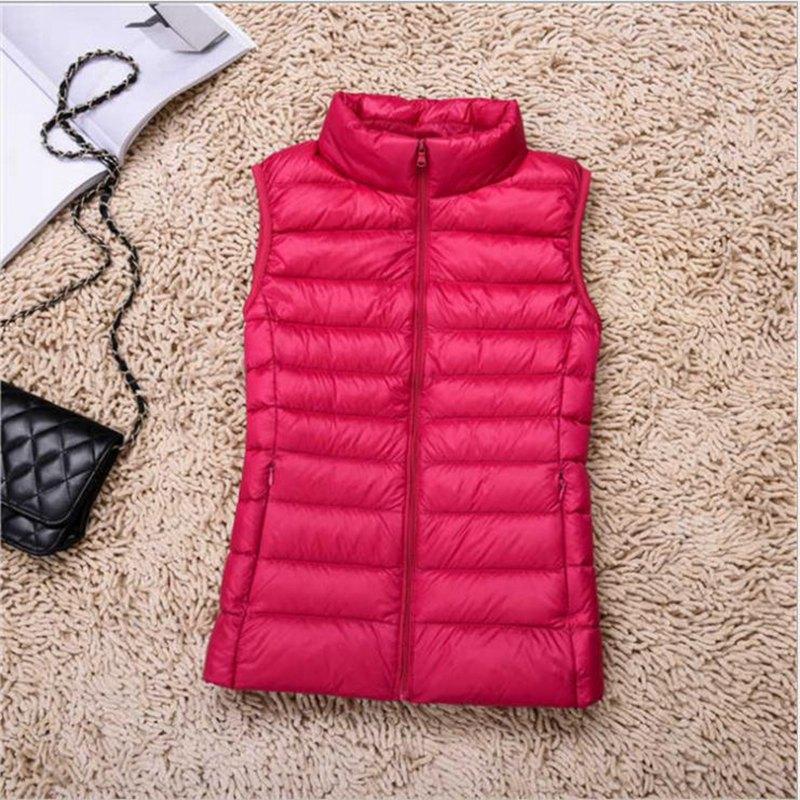 Autumn Winter Women Stand Collor Solid Color Sleeveless Zipper Slim Lightweight Down Vest M-4XL