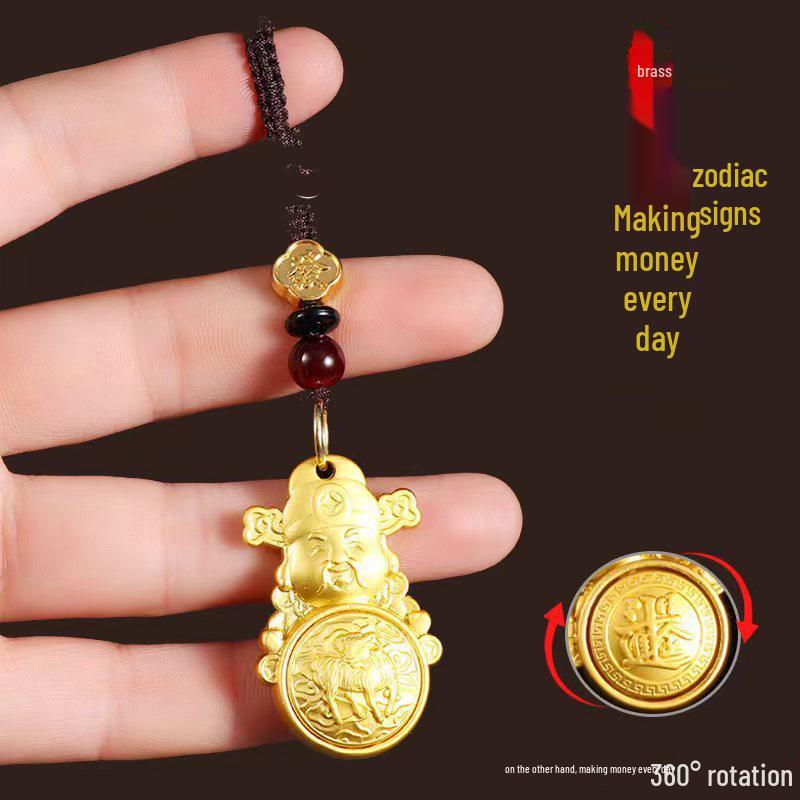 Zodiac Rotation Keychain: God of Wealth Pendant for Men & Women