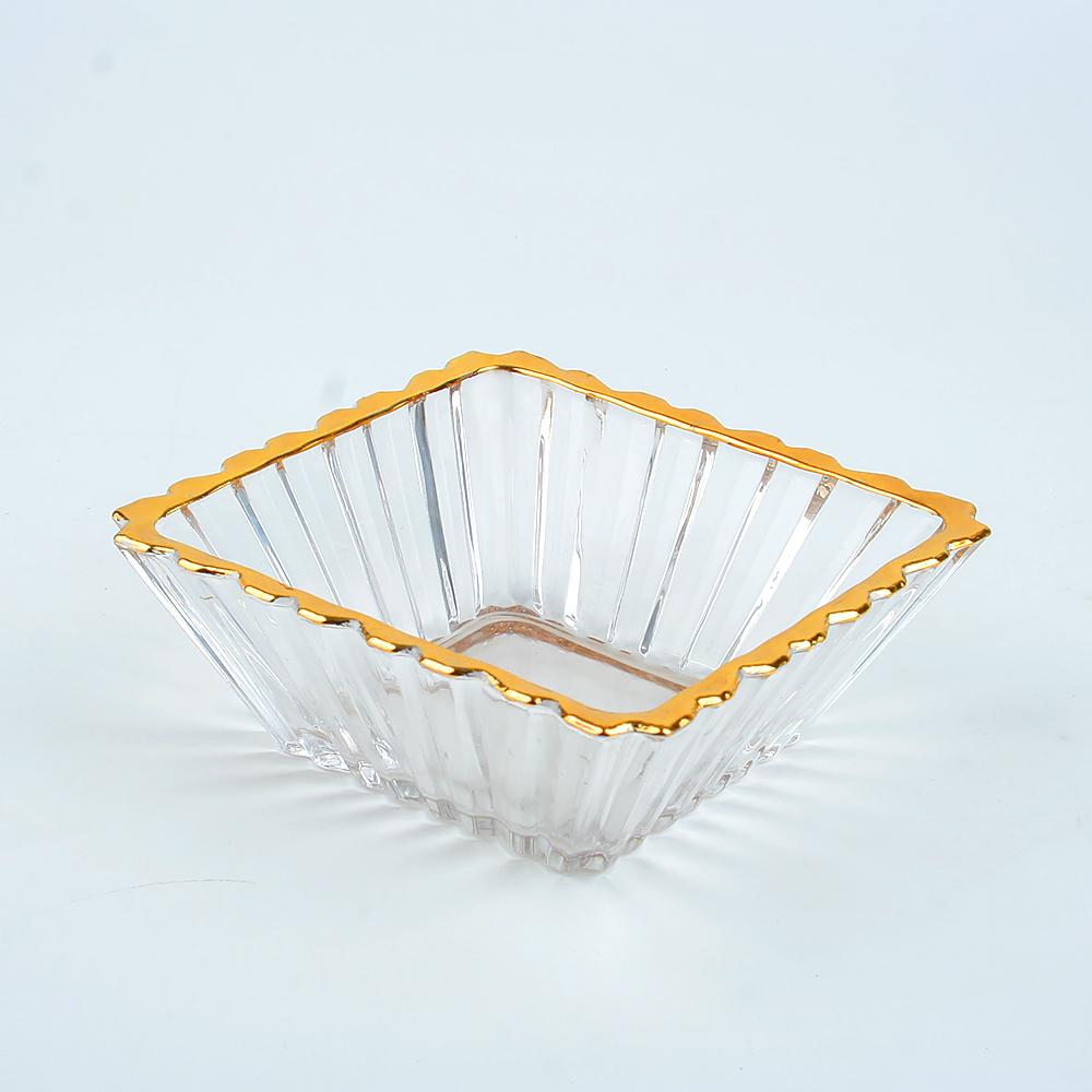 Metal Vertical Stripes Grain Glasses Fruit Tray Crystal Fruit Glass Bowl 116mm жёлтый