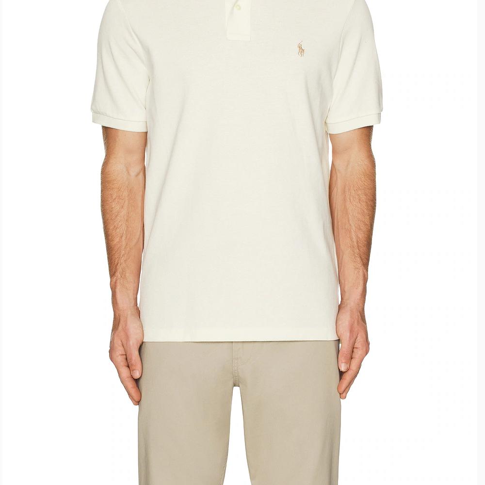 Polo Ralph Lauren Logo Embroidered Vertical Button Short Sleeve Polo Shirt Men Tops Beige 710534735-420