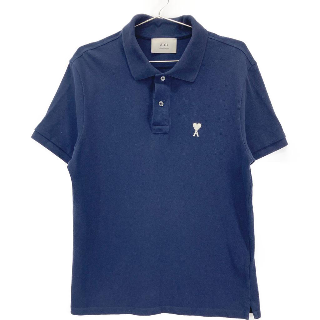 Ami Paris Navy White Logo Polo Shirt Tops L NavyUsed