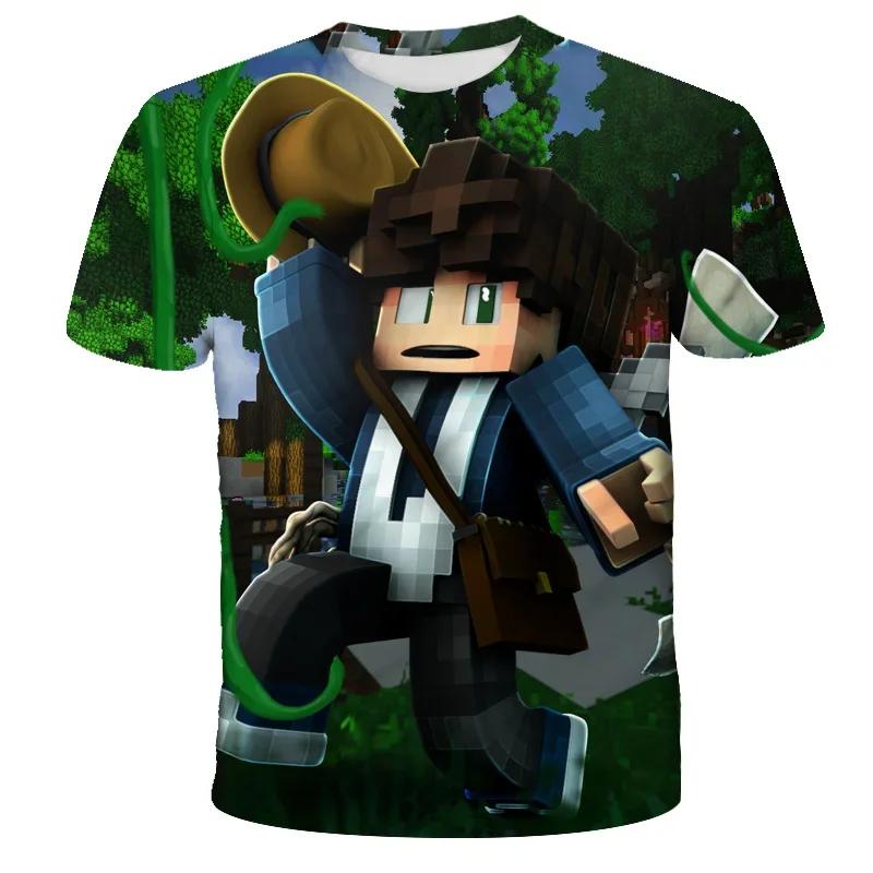 Boys T Shirt Minecraft 3D Printed Casual Summer Cute Boys Girls Building Blocks Cartoon T-shirt Popular Tops Inside Outside Mc 110