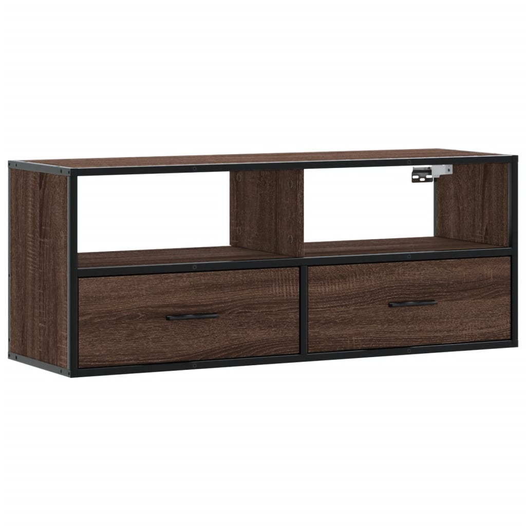 TV Stand in Brown Oak Finish 100 x 31 x 39.5 cm Made of Particleboard and Metal