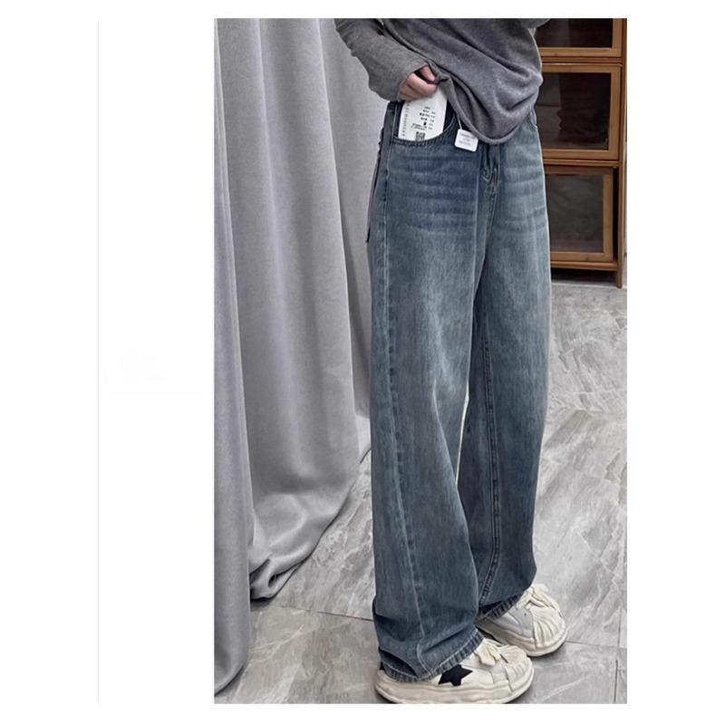 American Retro High Waist Wide Leg Straight Jeans For Women Loose Slimming Denim Pants