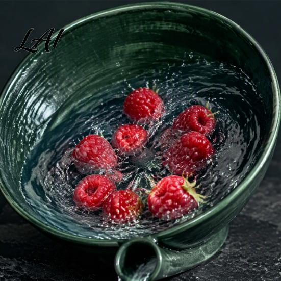 Fruit Wash Colander Cleaner Berry Bowl with Drainage Holes Rinse Handmade Rustic Style Basket for Kitchen Countertop Rinsing