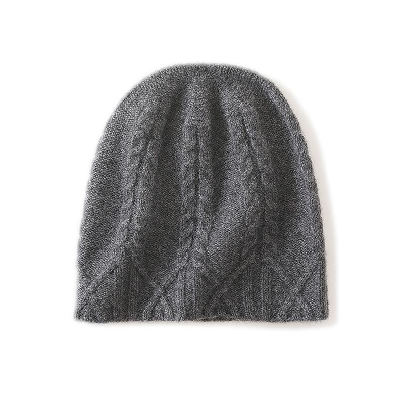 Women's High-End Cashmere Cable Knit Hat - Thickened Warm Fashion for Autumn/Winter 2025